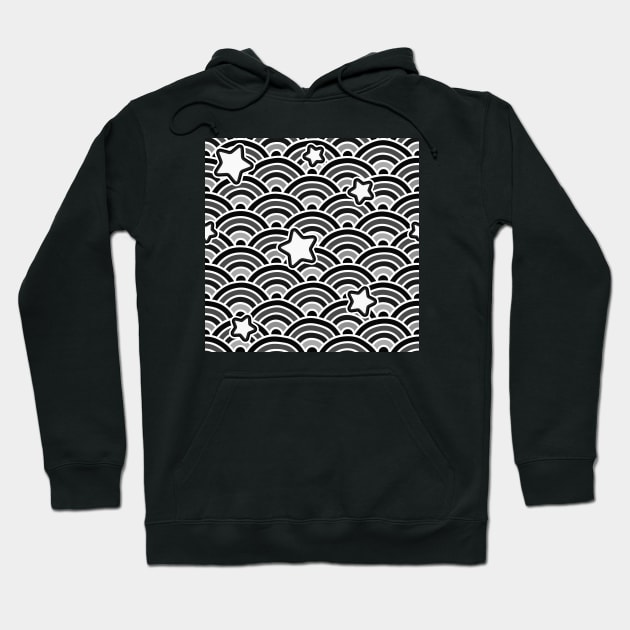 Seigaiha Waves and Stars Hoodie by Kelly Louise Art